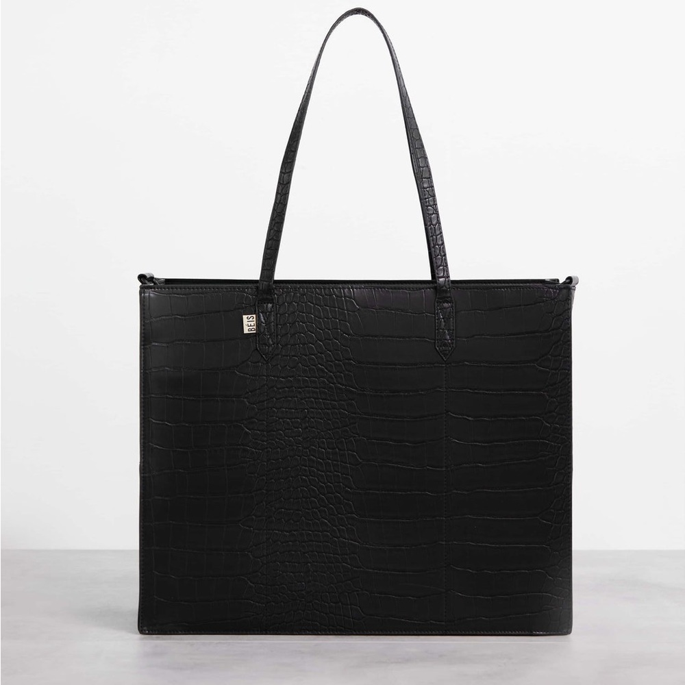 Beis Large Work Tote in Black Croc